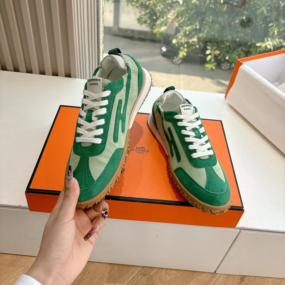 Hermes Unisex Jet Sneaker in Technical Canvas and Suede Goatskin-Green 6 Hermes Unisex Jet Sneaker in Technical Canvas and Suede Goatskin-Green