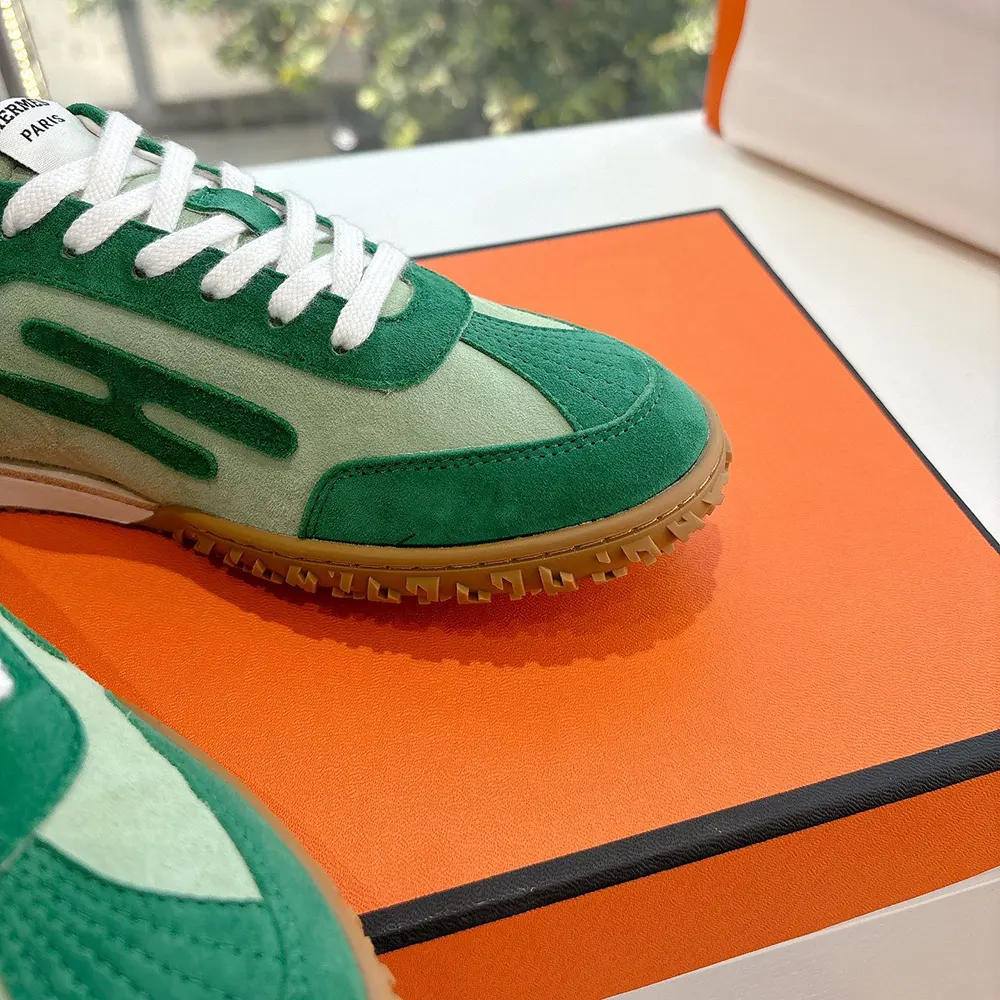 Hermes Unisex Jet Sneaker in Technical Canvas and Suede Goatskin-Green 8 Hermes Unisex Jet Sneaker in Technical Canvas and Suede Goatskin-Green