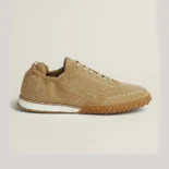 Hermes Unisex Jet Sneaker in Technical Canvas and Suede Goatskin-Natural