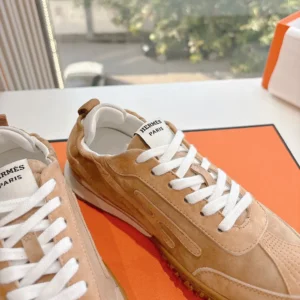 Hermes Unisex Jet Sneaker in Technical Canvas and Suede Goatskin-Natural