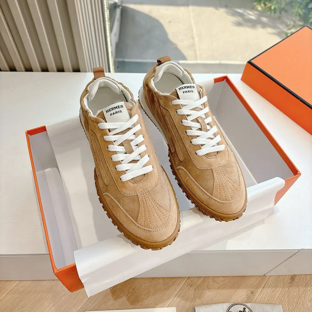 Hermes Unisex Jet Sneaker in Technical Canvas and Suede Goatskin-Natural 3 Hermes Unisex Jet Sneaker in Technical Canvas and Suede Goatskin-Natural
