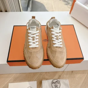 Hermes Unisex Jet Sneaker in Technical Canvas and Suede Goatskin-Natural
