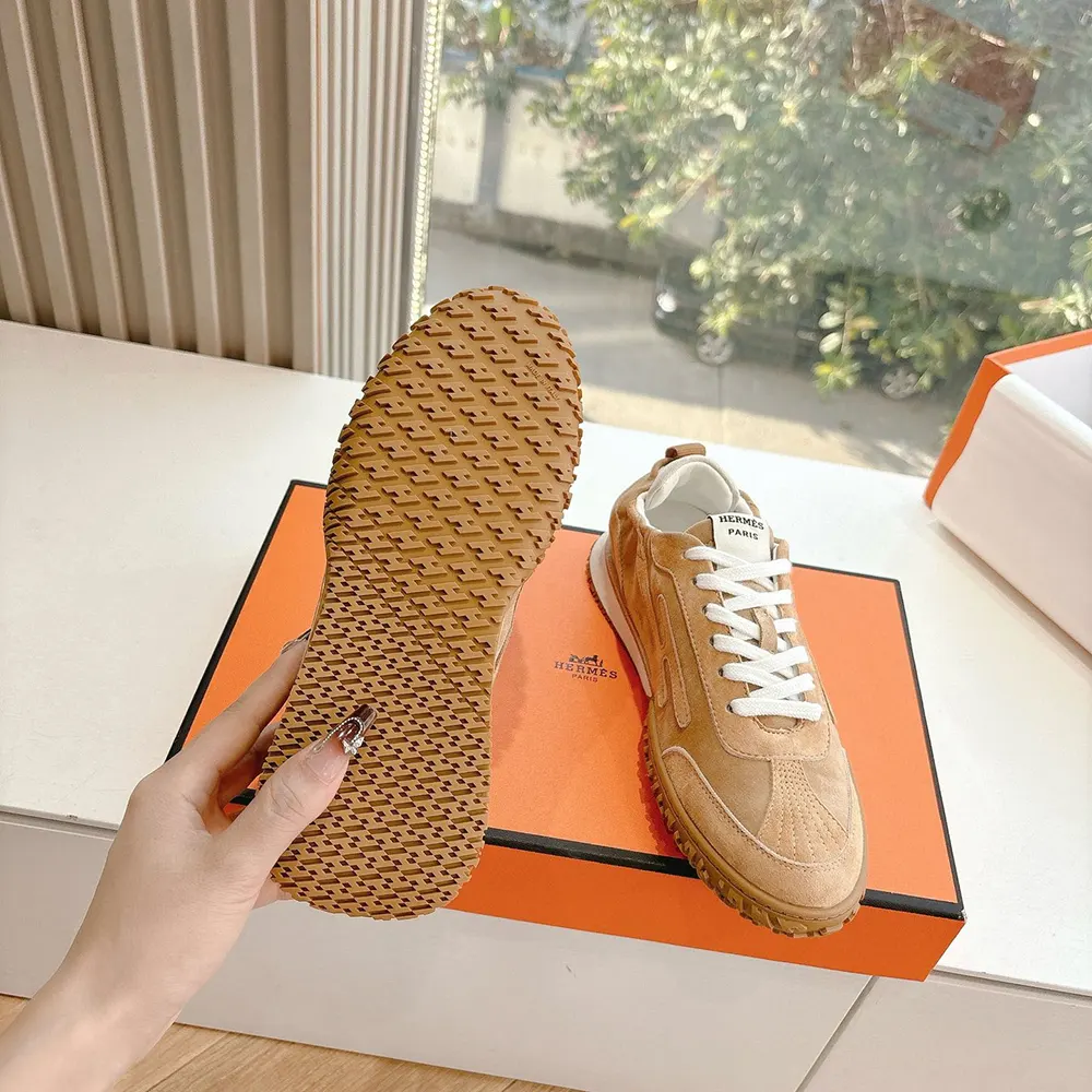 Hermes Unisex Jet Sneaker in Technical Canvas and Suede Goatskin-Natural 10 Hermes Unisex Jet Sneaker in Technical Canvas and Suede Goatskin-Natural