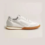 Hermes Unisex Jet Sneaker in Technical Canvas and Suede Goatskin-White
