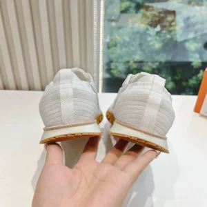 Hermes Unisex Jet Sneaker in Technical Canvas and Suede Goatskin-White