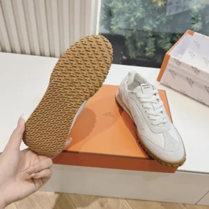 Hermes Unisex Jet Sneaker in Technical Canvas and Suede Goatskin-White