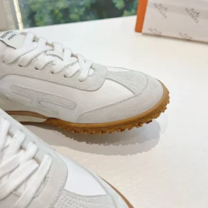 Hermes Unisex Jet Sneaker in Technical Canvas and Suede Goatskin-White