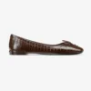 Jimmy Choo Women Scarlett Ballerina Chocolate Croc Embossed Leather Ballerina Flats