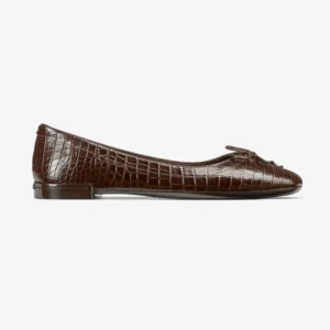 Jimmy Choo Women Scarlett Ballerina Chocolate Croc Embossed Leather Ballerina Flats