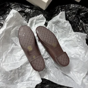 Jimmy Choo Women Scarlett Ballerina Chocolate Croc Embossed Leather Ballerina Flats