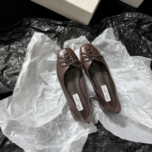 Jimmy Choo Women Scarlett Ballerina Chocolate Croc Embossed Leather Ballerina Flats