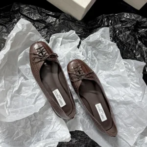 Jimmy Choo Women Scarlett Ballerina Chocolate Croc Embossed Leather Ballerina Flats