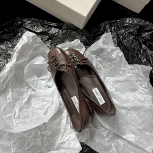 Jimmy Choo Women Scarlett Ballerina Chocolate Croc Embossed Leather Ballerina Flats