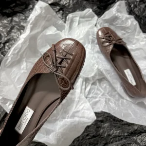 Jimmy Choo Women Scarlett Ballerina Chocolate Croc Embossed Leather Ballerina Flats