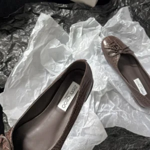Jimmy Choo Women Scarlett Ballerina Chocolate Croc Embossed Leather Ballerina Flats