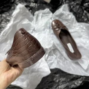 Jimmy Choo Women Scarlett Ballerina Chocolate Croc Embossed Leather Ballerina Flats