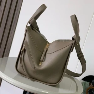 Loewe Unisex Compact Hammock Bag in Soft Grained Calfskin-Grey