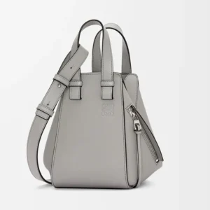 Loewe Unisex Compact Hammock Bag in Soft Grained Calfskin-Silver