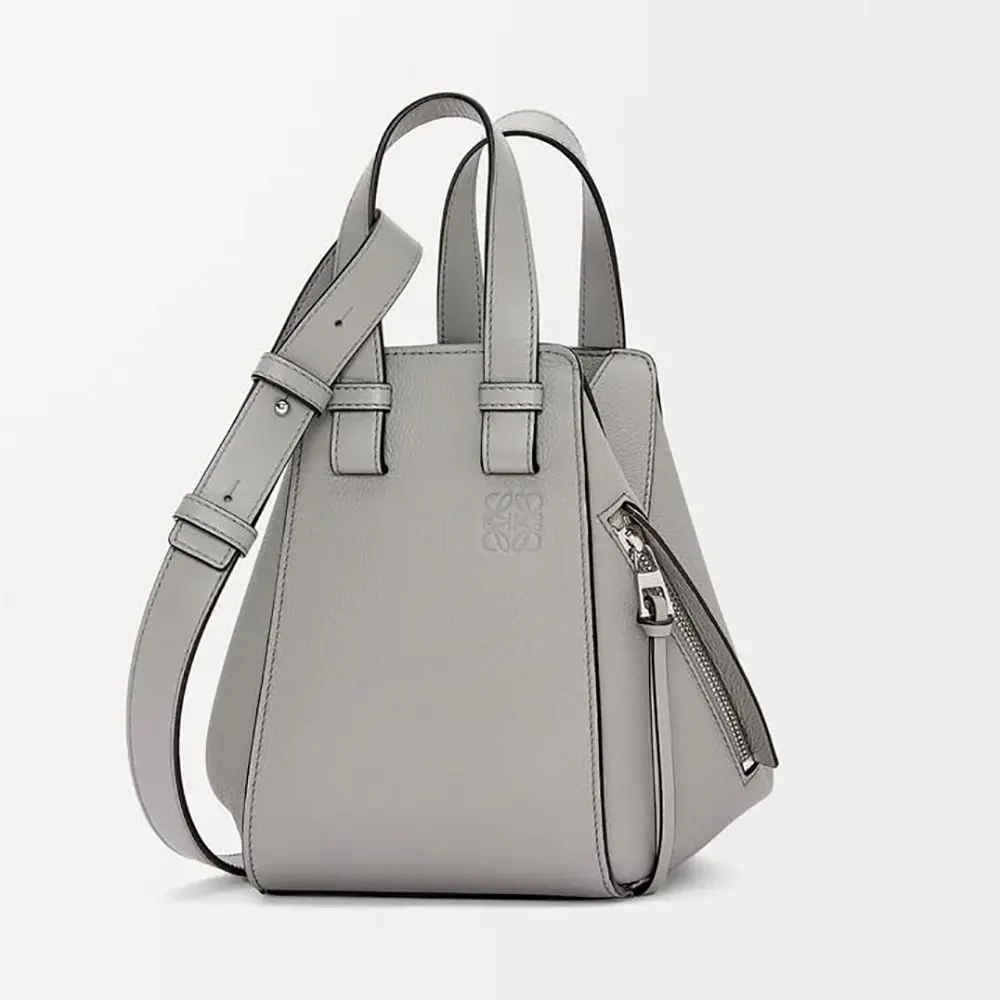 Loewe Unisex Compact Hammock Bag in Soft Grained Calfskin-Silver