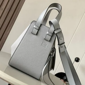 Loewe Unisex Compact Hammock Bag in Soft Grained Calfskin-Silver