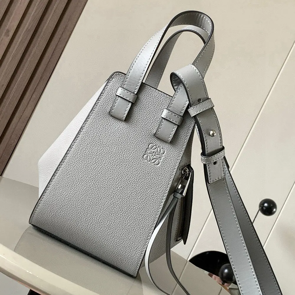 Loewe Unisex Compact Hammock Bag in Soft Grained Calfskin-Silver