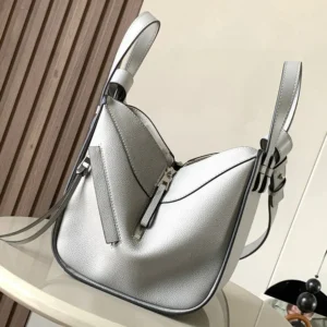 Loewe Unisex Compact Hammock Bag in Soft Grained Calfskin-Silver