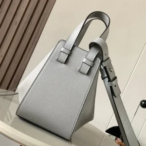 Loewe Unisex Compact Hammock Bag in Soft Grained Calfskin-Silver