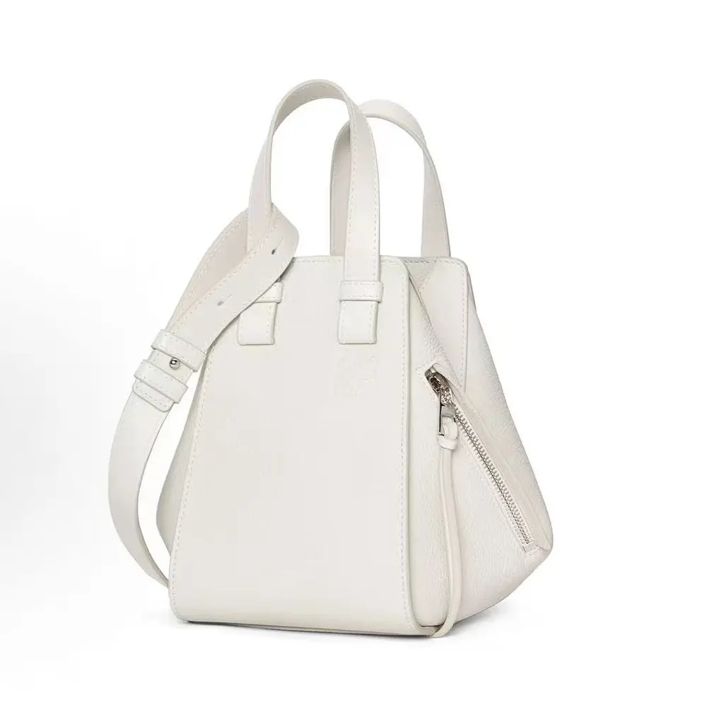 Loewe Unisex Compact Hammock Bag in Soft Grained Calfskin-White
