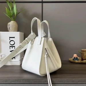 Loewe Unisex Compact Hammock Bag in Soft Grained Calfskin-White