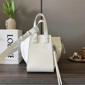 Loewe Unisex Compact Hammock Bag in Soft Grained Calfskin-White