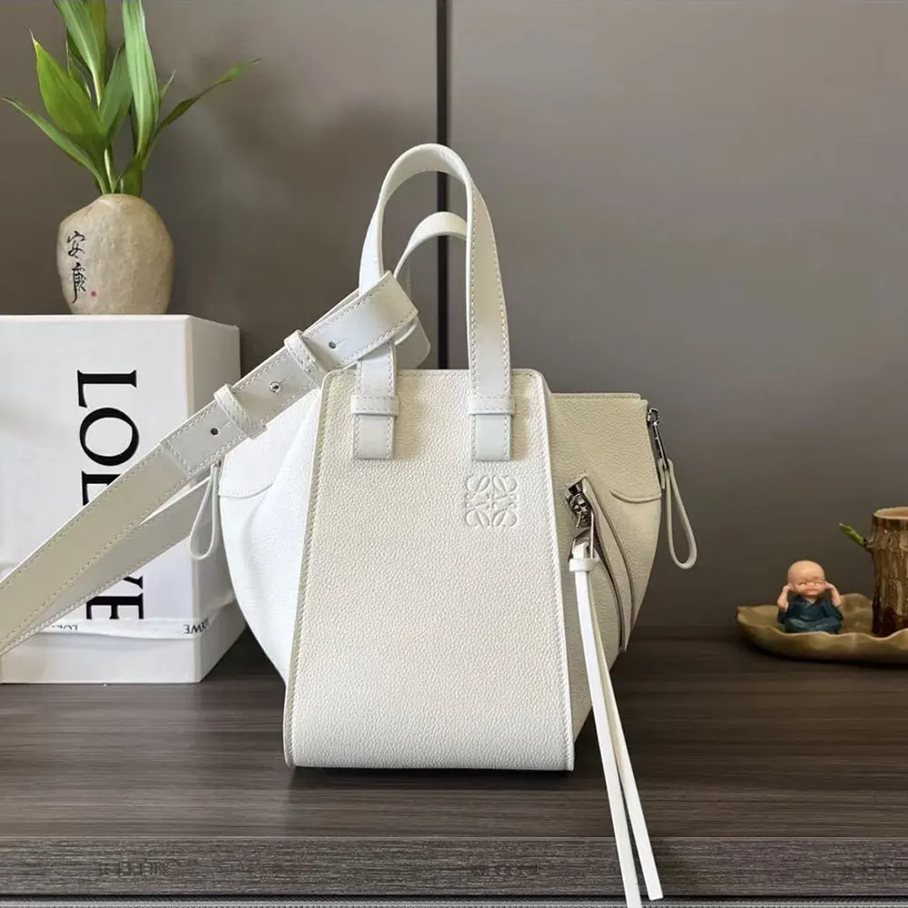 Loewe Unisex Compact Hammock Bag in Soft Grained Calfskin-White