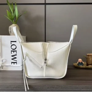 Loewe Unisex Compact Hammock Bag in Soft Grained Calfskin-White