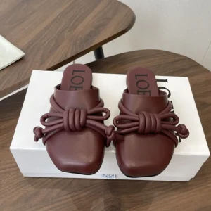 Loewe Women Flamenco Knot Mule in Lambskin-Dark Chestnut L815379X98
