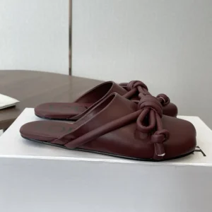 Loewe Women Flamenco Knot Mule in Lambskin-Dark Chestnut L815379X98
