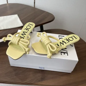 Loewe Women Flamenco Knot Sandal in Lambskin-Yellow LLSP465X10