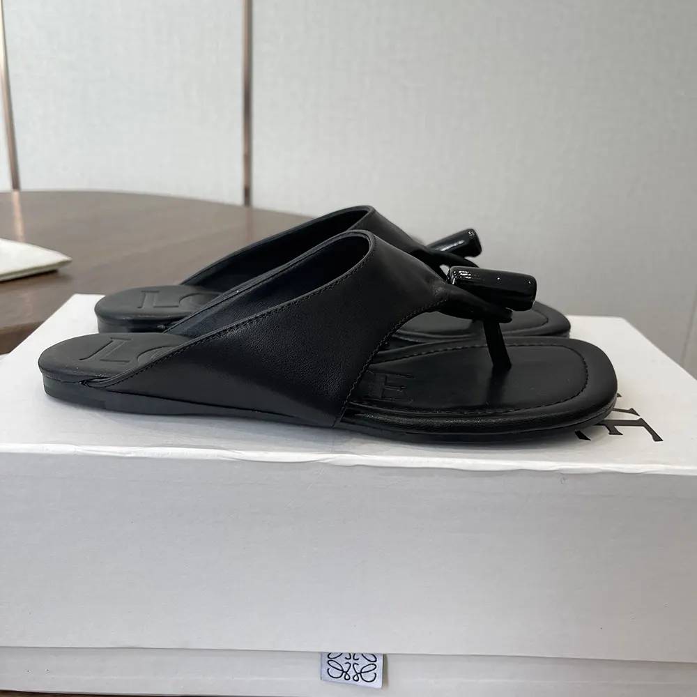 Loewe Women Toggle Flat Sandal in Shiny Smoot Calfskin-Black L815465XB9 9 Loewe Women Toggle Flat Sandal in Shiny Smoot Calfskin-Black L815465XB9