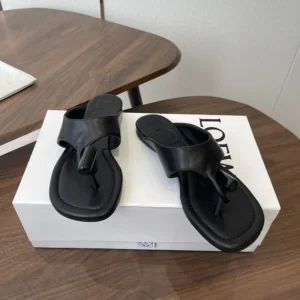Loewe Women Toggle Flat Sandal in Shiny Smoot Calfskin-Black L815465XB9