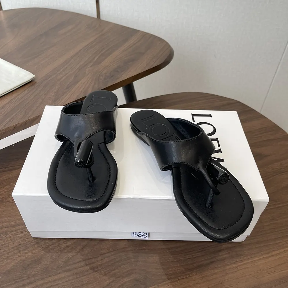 Loewe Women Toggle Flat Sandal in Shiny Smoot Calfskin-Black L815465XB9 3 Loewe Women Toggle Flat Sandal in Shiny Smoot Calfskin-Black L815465XB9