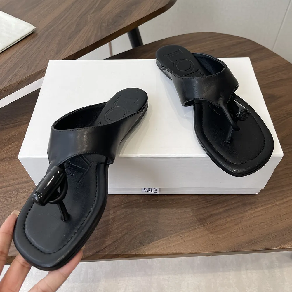 Loewe Women Toggle Flat Sandal in Shiny Smoot Calfskin-Black L815465XB9 5 Loewe Women Toggle Flat Sandal in Shiny Smoot Calfskin-Black L815465XB9