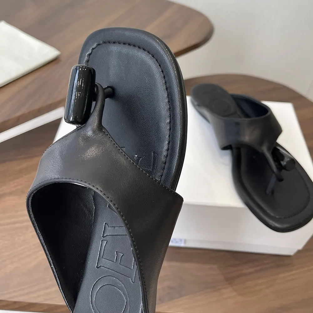 Loewe Women Toggle Flat Sandal in Shiny Smoot Calfskin-Black L815465XB9 7 Loewe Women Toggle Flat Sandal in Shiny Smoot Calfskin-Black L815465XB9
