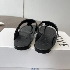Loewe Women Toggle Flat Sandal in Shiny Smoot Calfskin-Black L815465XB9
