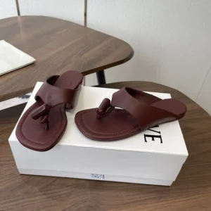 Loewe Women Toggle Flat Sandal in Shiny Smoot Calfskin-Burnt Red L815465XB9