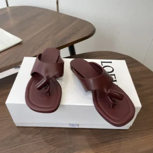 Loewe Women Toggle Flat Sandal in Shiny Smoot Calfskin-Burnt Red L815465XB9
