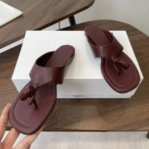 Loewe Women Toggle Flat Sandal in Shiny Smoot Calfskin-Burnt Red L815465XB9