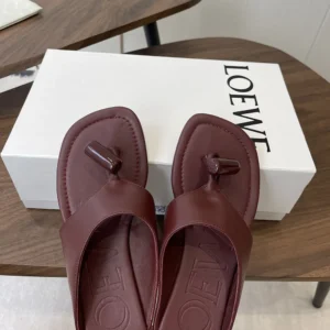 Loewe Women Toggle Flat Sandal in Shiny Smoot Calfskin-Burnt Red L815465XB9