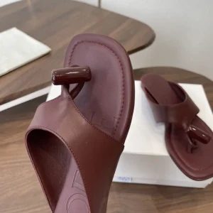 Loewe Women Toggle Flat Sandal in Shiny Smoot Calfskin-Burnt Red L815465XB9