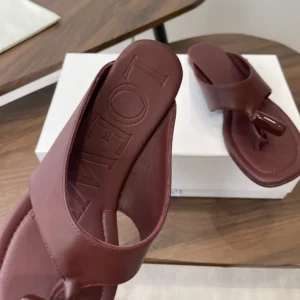 Loewe Women Toggle Flat Sandal in Shiny Smoot Calfskin-Burnt Red L815465XB9