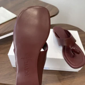 Loewe Women Toggle Flat Sandal in Shiny Smoot Calfskin-Burnt Red L815465XB9