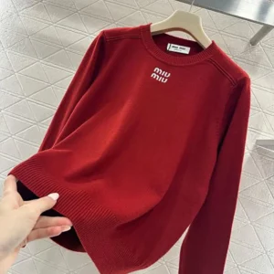 Miu Miu Women Cashmere Crew-Neck Sweater-Red