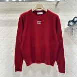 Miu Miu Women Cashmere Crew-Neck Sweater-Red